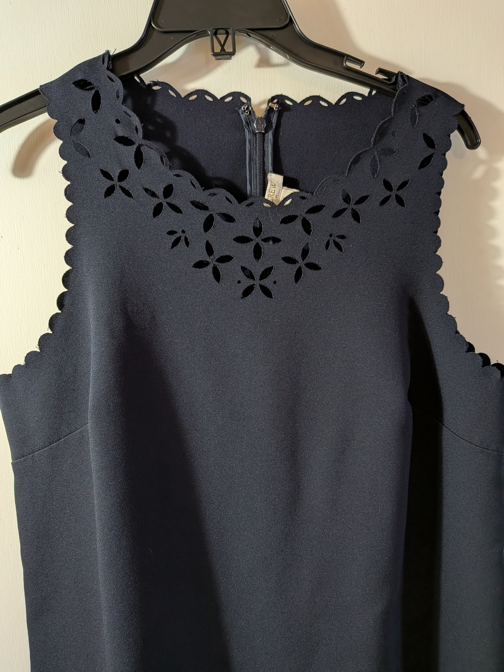 J. Crew Navy Sleeveless Dress with Scalloped Laser-Cut Detail